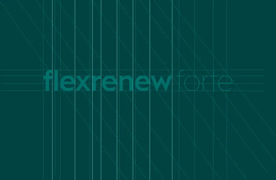 The flexrenew forte wordmark set out on its construction grid
