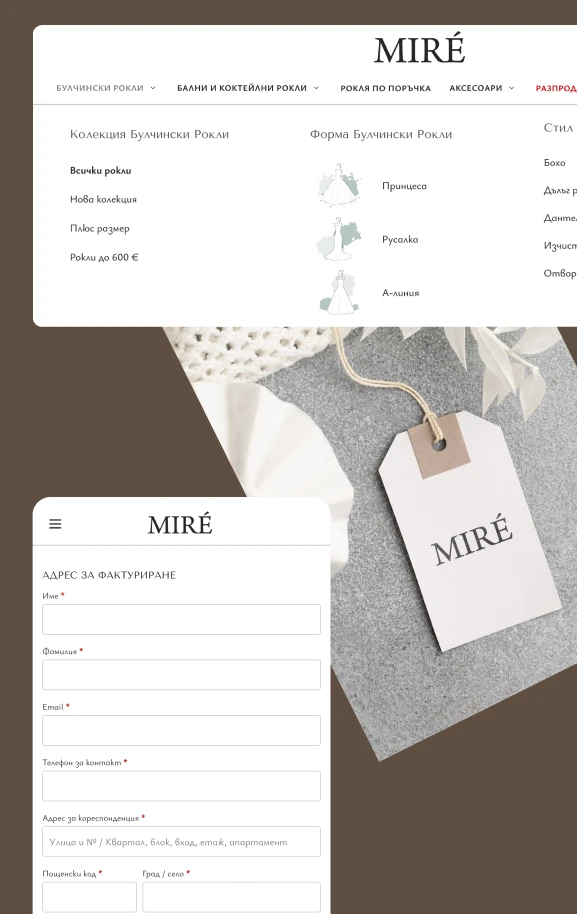 MIRÉ branded labels, packaging and the mobile booking flow