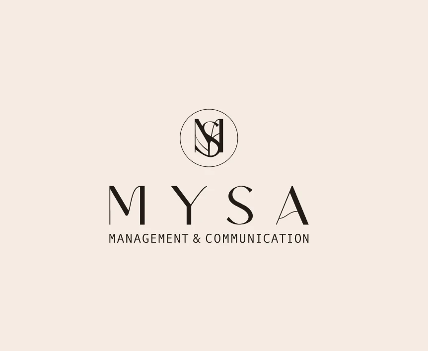 The stacked MYSA lockup - monogram above the wordmark and tagline - on blush