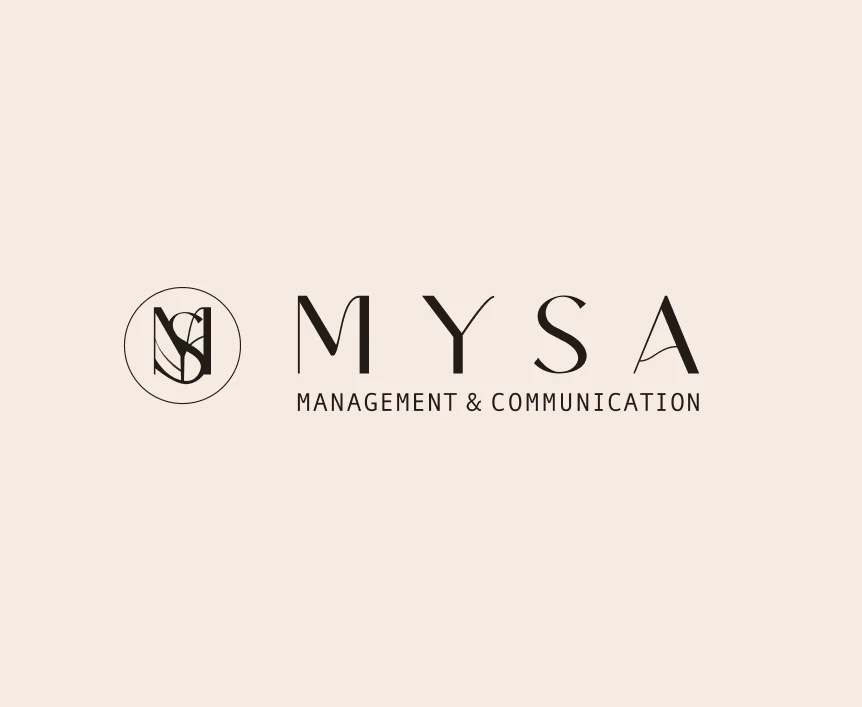 The horizontal MYSA lockup - monogram beside the wordmark and tagline - on blush