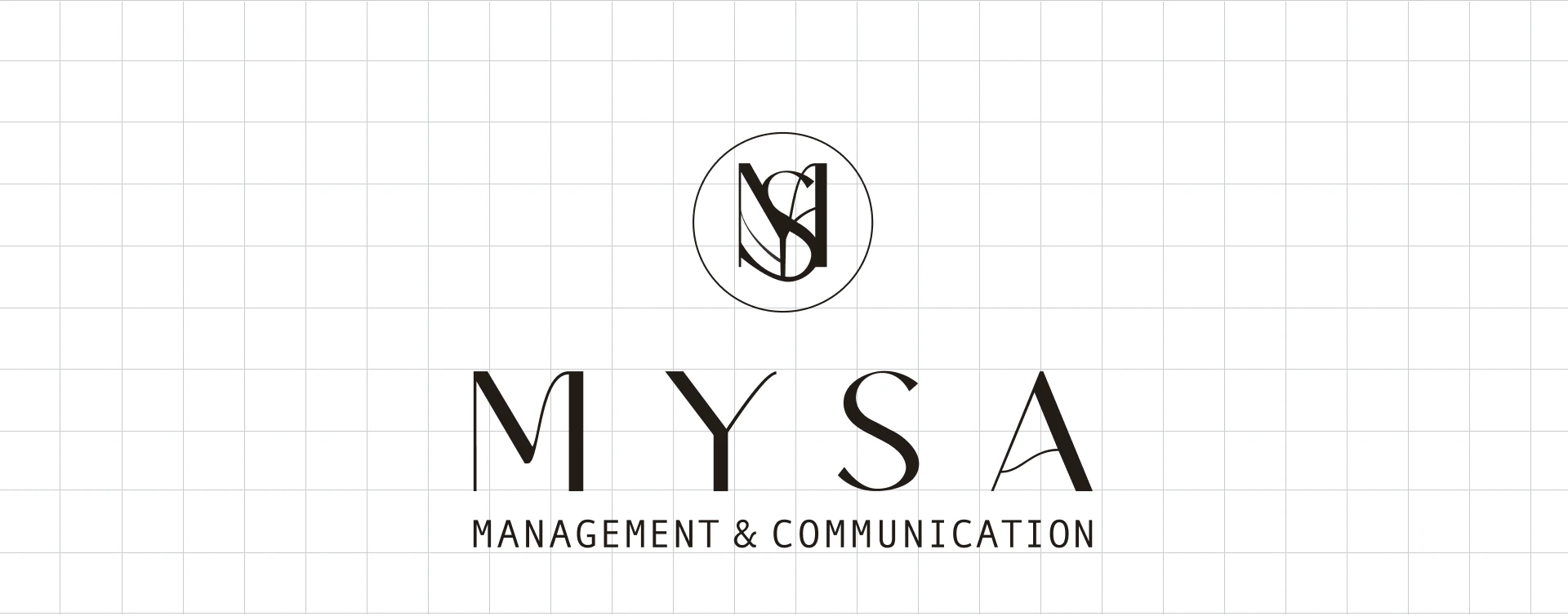 The MYSA wordmark and monogram centred on a light architectural grid