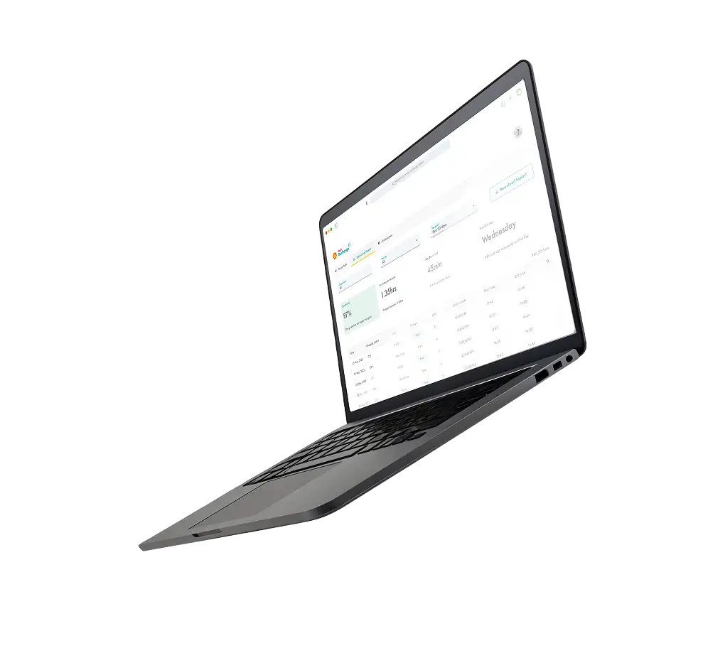 Laptop mockup showing the redesigned Shell Recharge support dashboard with charging metrics and case queues