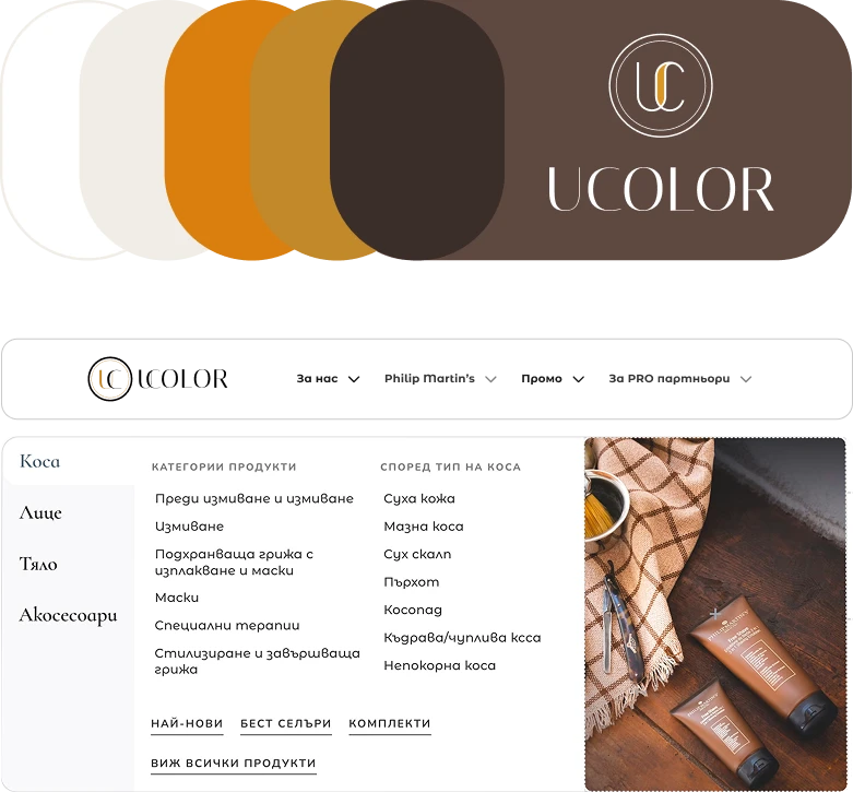 The UCOLOR colour swatches above the site's navigation bar